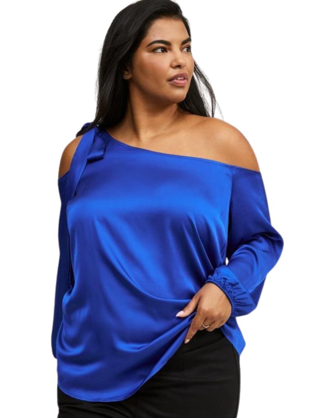 Torrid Blue Satin Off the Shoulder Long Sleeve Top Size 3X